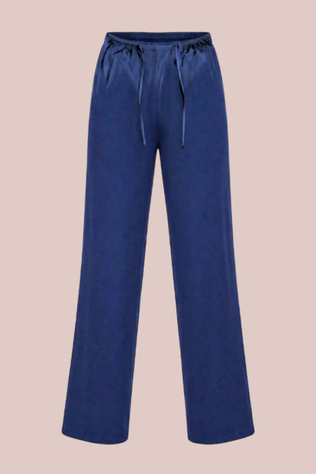 Blue pants with drawstring on a white background