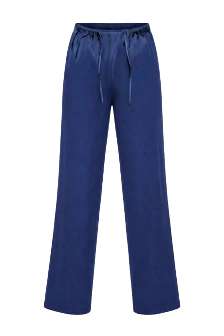 Blue pants with drawstring on a white background